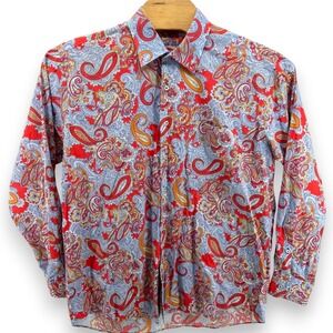 Alan Flusser Mens Paisley Print Long Sleeve Button Down Shirt XL Red Orange